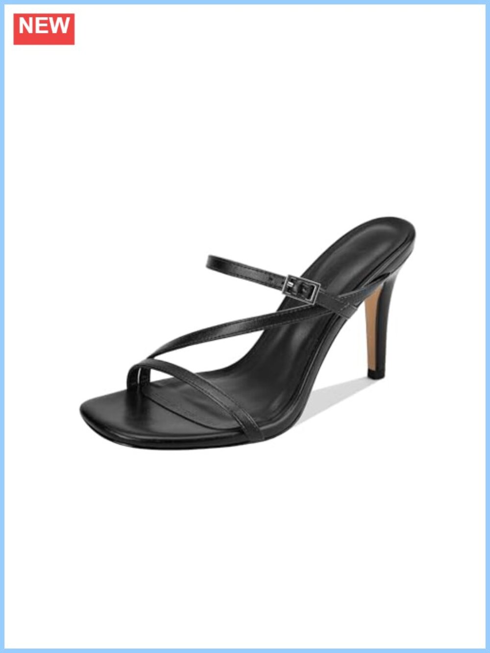Women's Strappy Square Open Toe 3.54" Stiletto Sandals Faux Leather